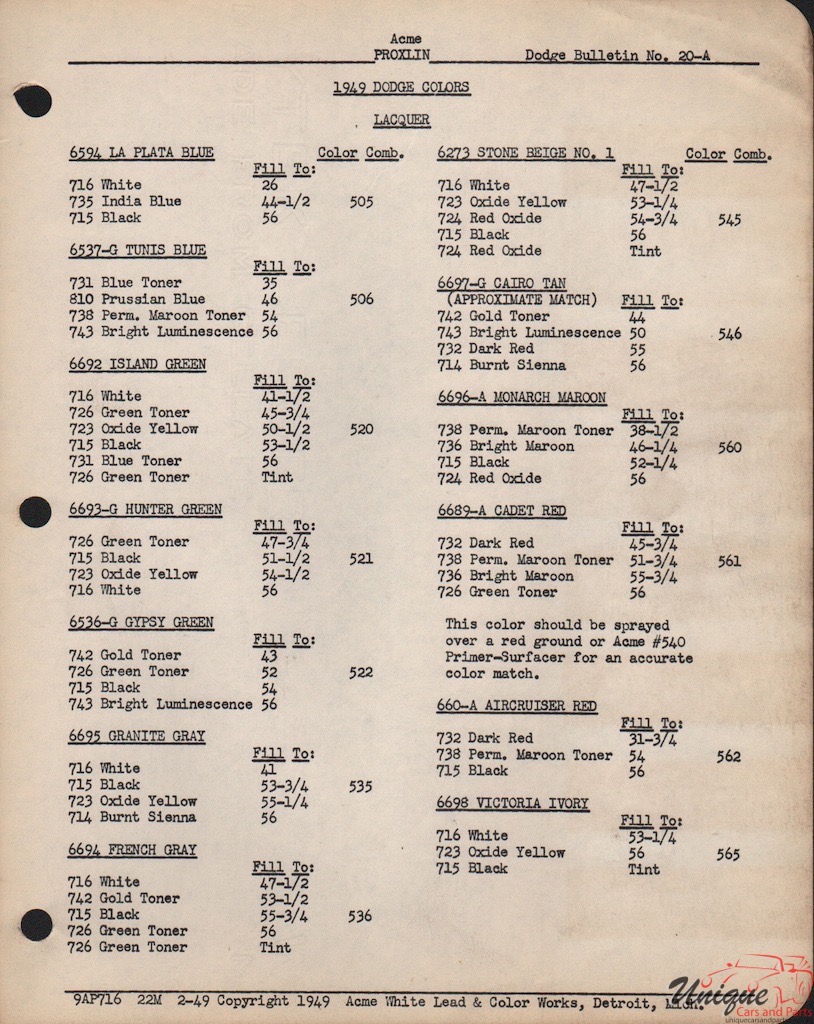 1949 Dodge Paint Charts Acme 3